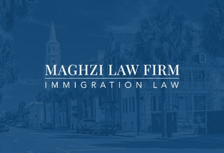 Blog Placeholder Image: Maghzi Law Firm Logo over a geo image of Charleston, SC
